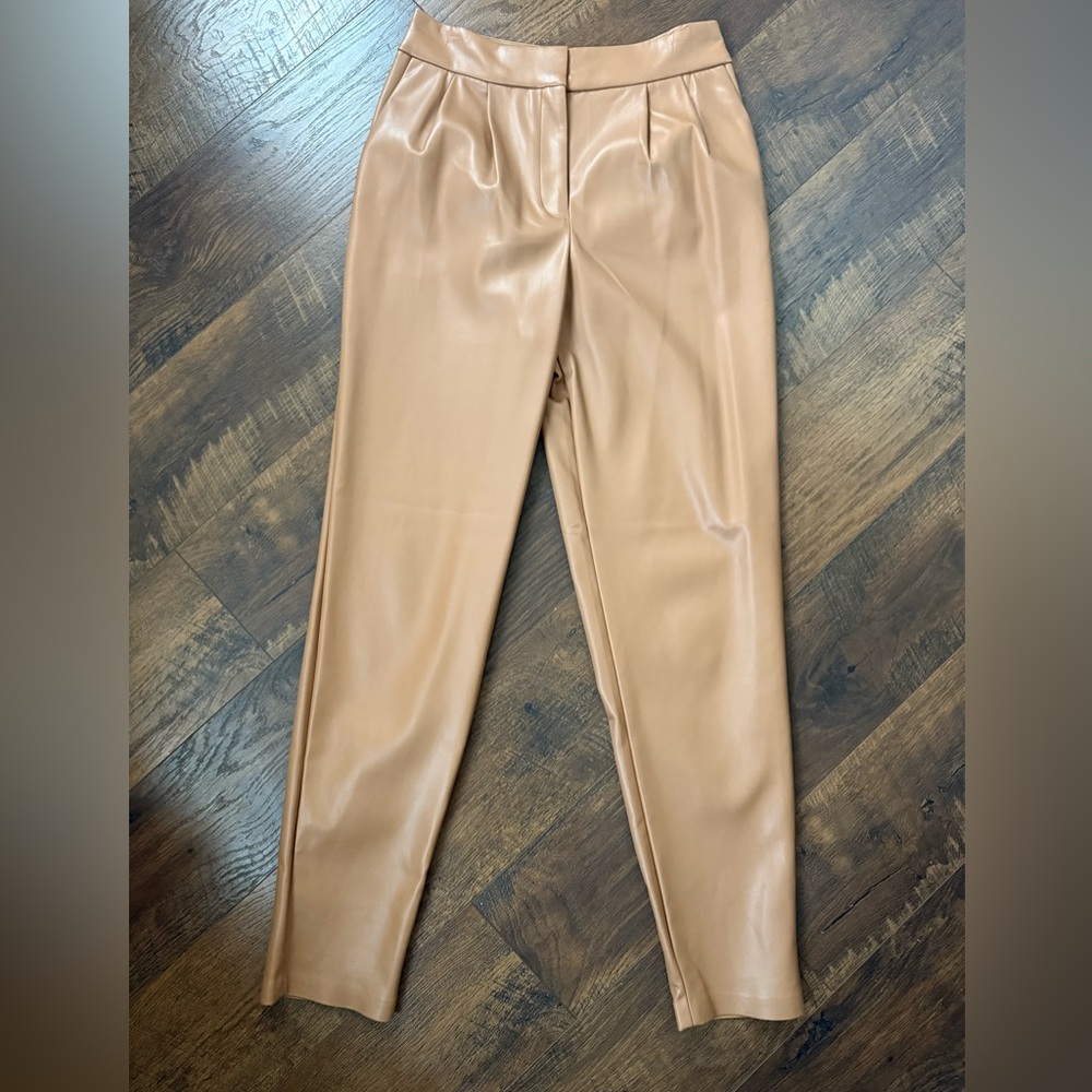 Express Tan Faux Leather Trousers Size 2 Long